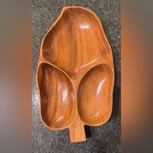 MCM Vintage Monkey Pod Wood Leaf Tray Made In The Philippines